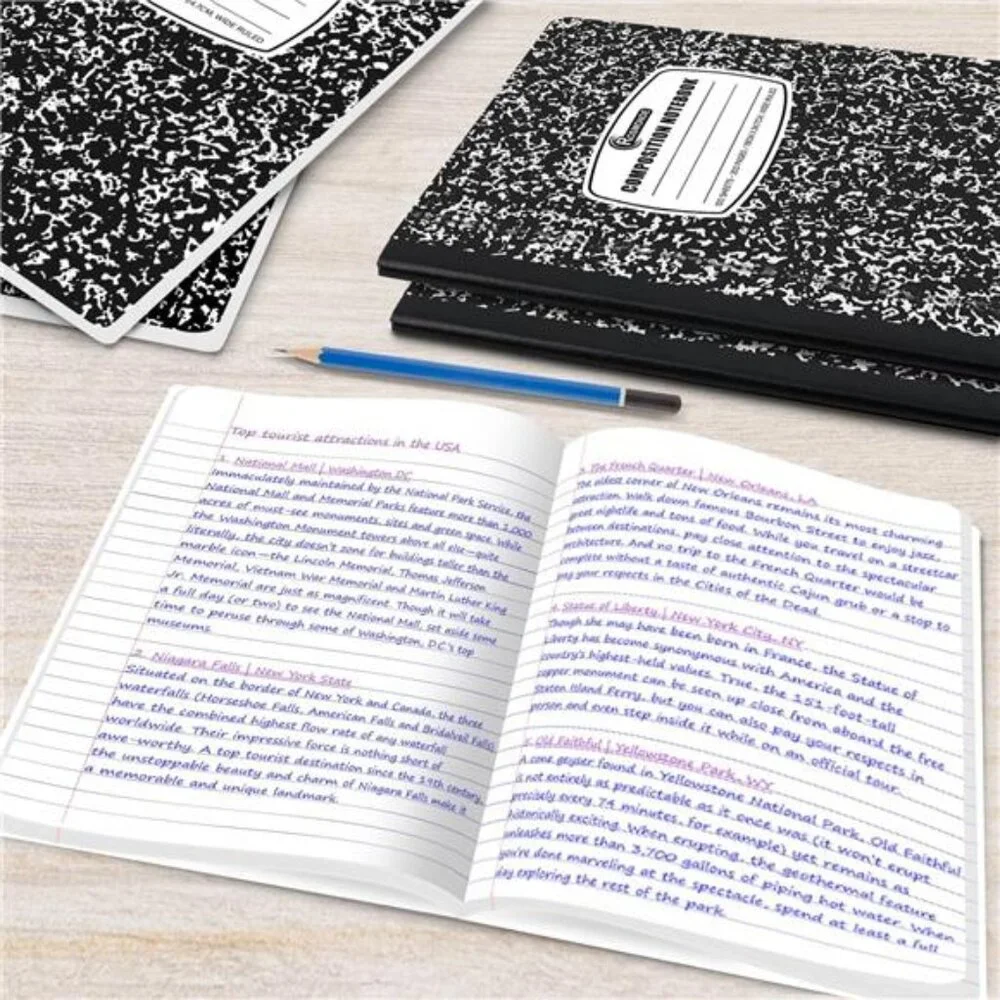 5 Packs Composition Notebook Wide Ruled 100 Sheets 9-3/4 x 7-1/2 School Supplies